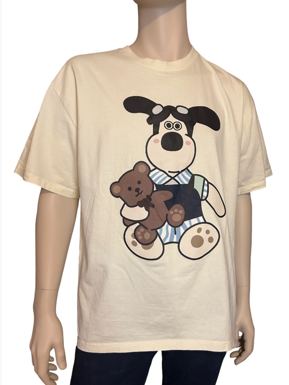 A & M Antemeridiem Graphic Tee T-Shirt Top Dog with Teddy Bear Wallace & Gromit